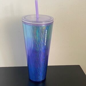 Starbucks Holographic Blue Tumbler with Purple Straw